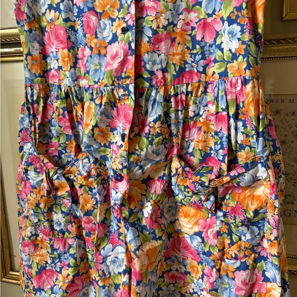 Vintage Laura Ashley Floral Bow Pocket Jumpsuit Romper Small - Picture 7 of 13
